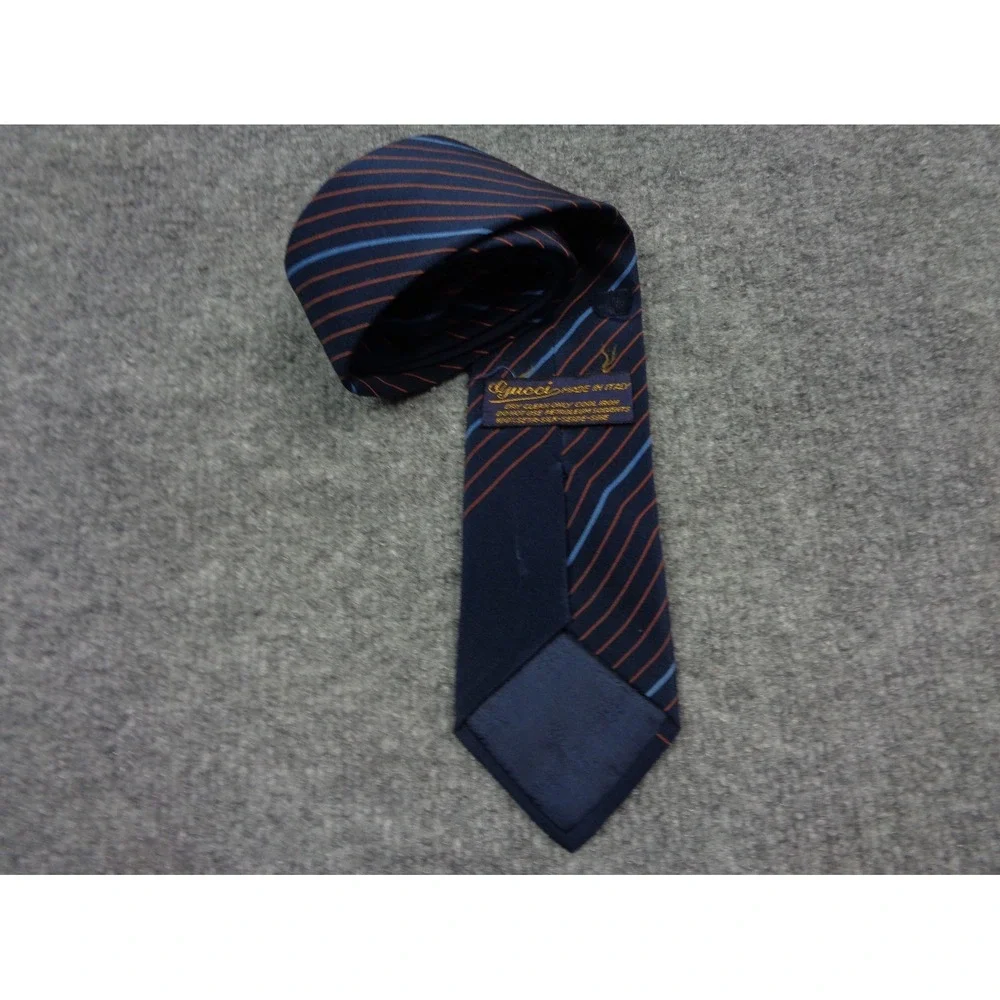 Vintage Gucci 100% Silk Designer Neck Tie Blue Repp Striped Made In Italy